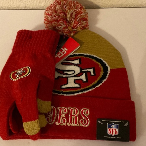 NFL Red and Gold 49ers Beanie and Gloves Set - Picture 1 of 5